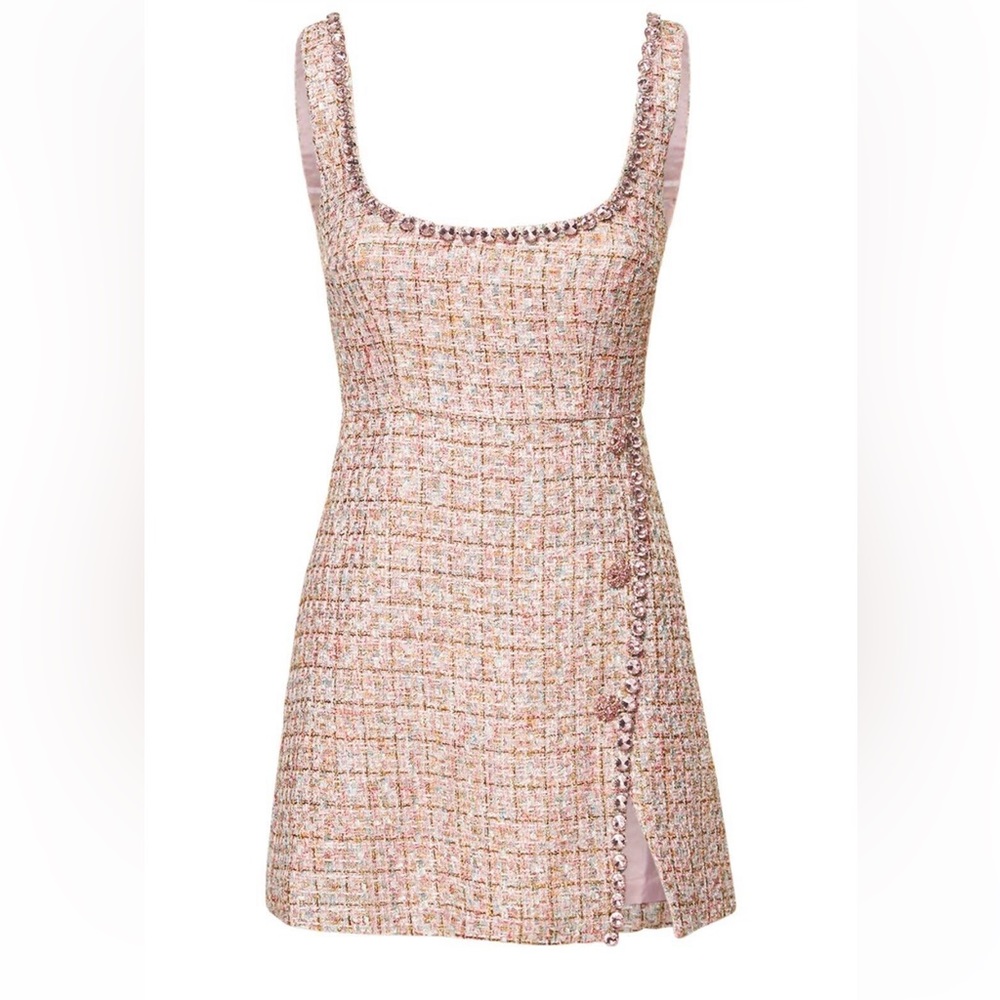 $500 SELF PORTRAIT TWEED PINK EMBELLISHED DRESS